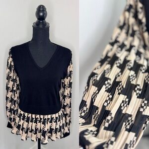 Sioni Bubble Sleeve Black Beige Blouse (S)
